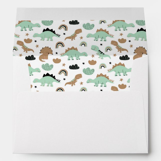Cute Mint Green Dinosaur Pattern Envelope (Back (Bottom))