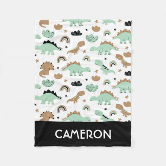 Cute Mint Green Dinosaur Pattern Fleece Blanket