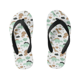 Cute Mint Green Dinosaur Pattern Kid's Thongs