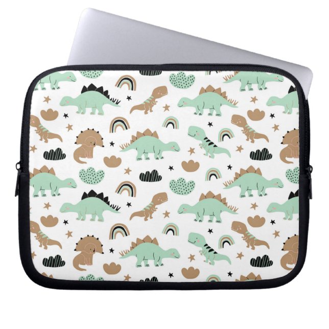 Cute Mint Green Dinosaur Pattern Laptop Sleeve (Front)