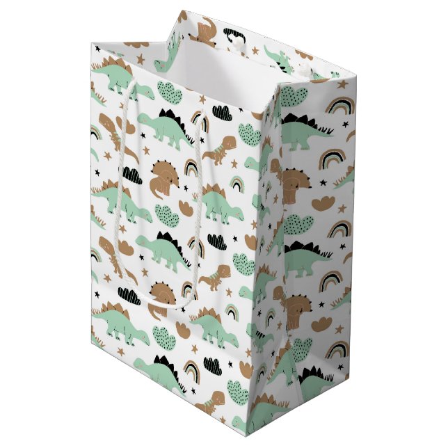 Cute Mint Green Dinosaur Pattern Medium Gift Bag (Front Angled)