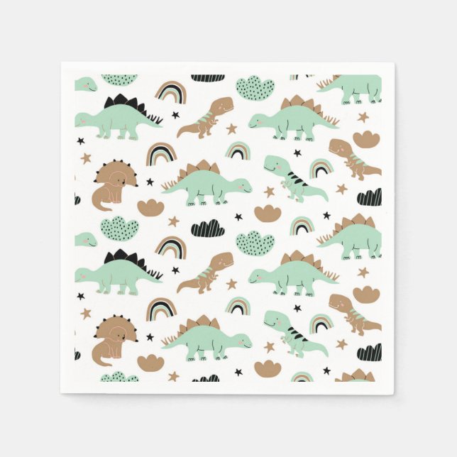 Cute Mint Green Dinosaur Pattern Napkin (Front)