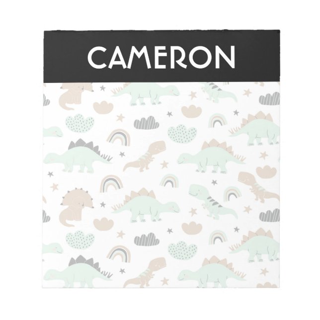 Cute Mint Green Dinosaur Pattern Notepad (Front)