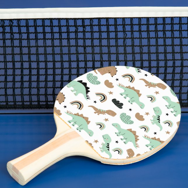 Cute Mint Green Dinosaur Pattern Ping Pong Paddle (Insitu)