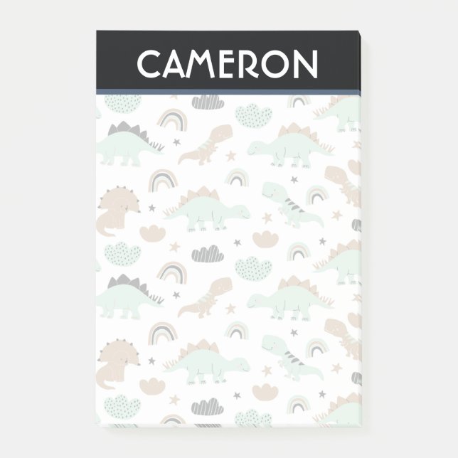 Cute Mint Green Dinosaur Pattern Post-it Notes (Front)