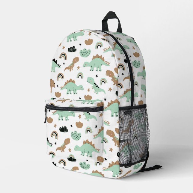 Cute Mint Green Dinosaur Pattern Printed Backpack (Back Corner Right)