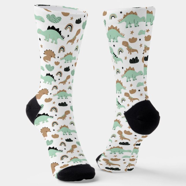Cute Mint Green Dinosaur Pattern Socks (Angled)
