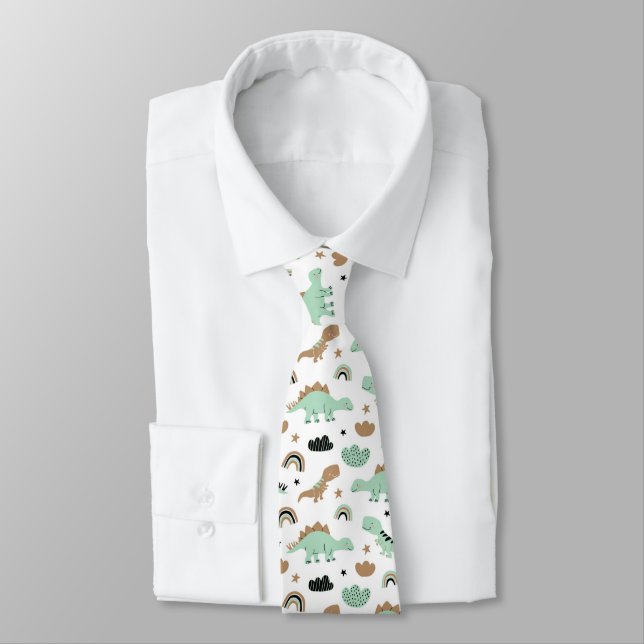 Cute Mint Green Dinosaur Pattern Tie (Tied)