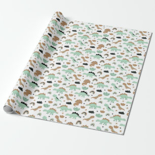 Cute Mint Green Dinosaur Pattern Wrapping Paper