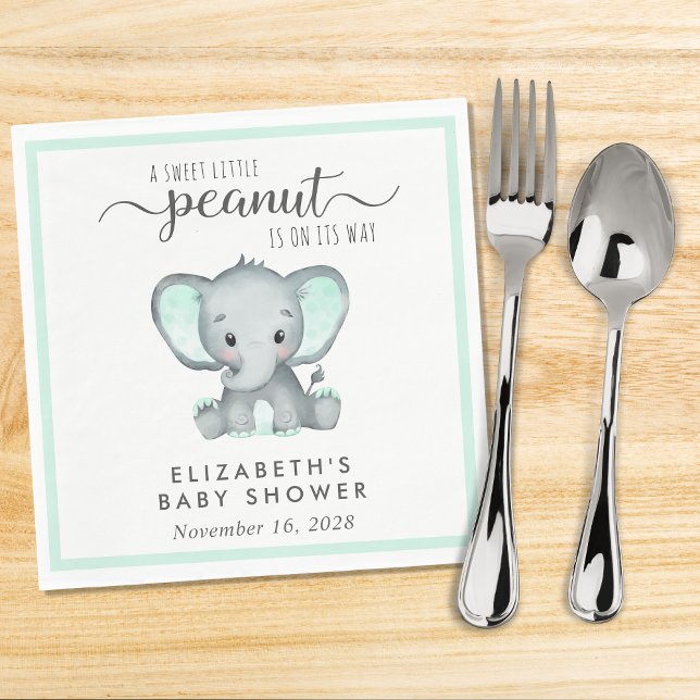 Cute Mint Green Elephant Baby Shower Napkin (Creator Uploaded)