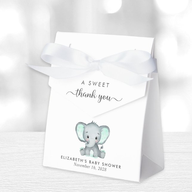 Cute Mint Green Elephant Baby Shower Thank You Favour Box (Creator Uploaded)