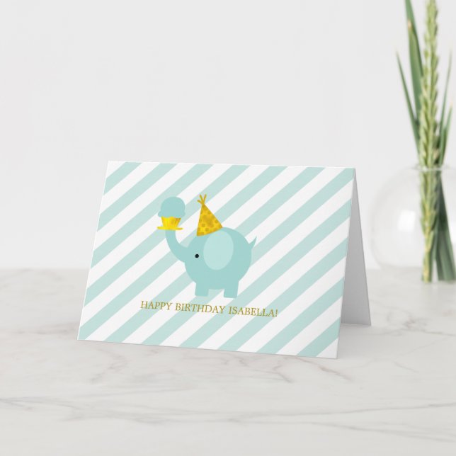 Cute Mint Green Elephant Birthday Thank You Card (Front)