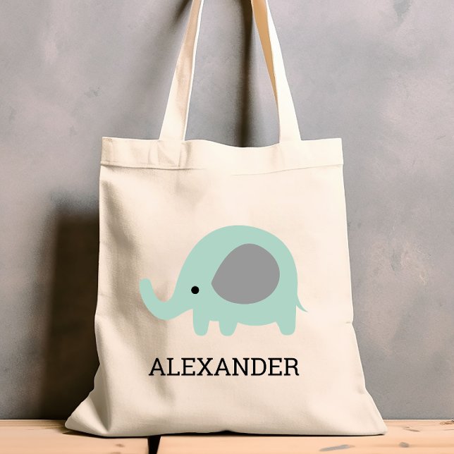 Cute Mint Green Elephant Kids' Personalised Tote Bag (Creator Uploaded)