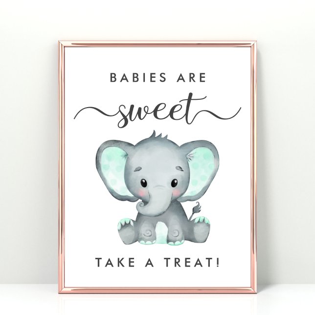 Cute Mint Green Elephant Take a Treat Baby Shower Poster (Creator Uploaded)