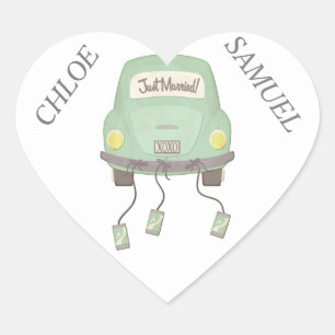 Cute Mint Green Honeymoon Car Heart Sticker