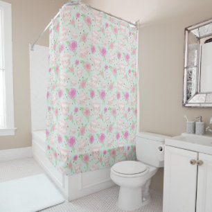 Cute Mint Green Pink Tea Party Pattern Shower Curtain