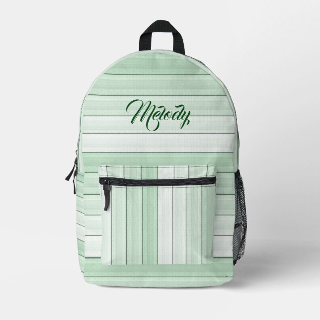 Cute Mint Green Stripes Pretty & Girly Printed Backpack (Front)