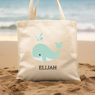 Cute Mint Green Whale Kids' Personalised Tote Bag