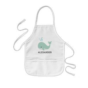 Cute Mint Green Whale Personalised Kids Apron