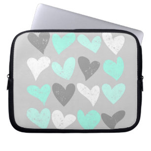 Cute mint grey love hearts laptop sleeve