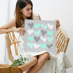 Cute mint grey love hearts poster