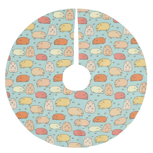 Cute Mint Pig Pattern Brushed Polyester Tree Skirt (Front)