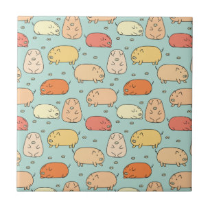 Cute Mint Pig Pattern Ceramic Tile
