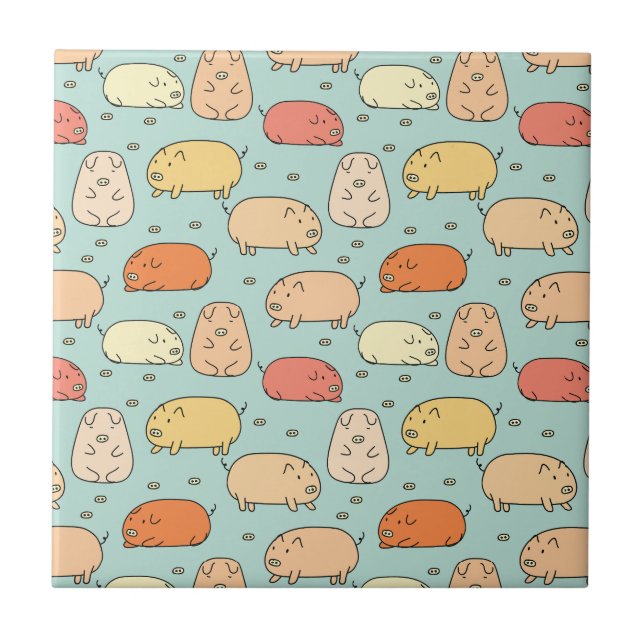 Cute Mint Pig Pattern Ceramic Tile (Front)