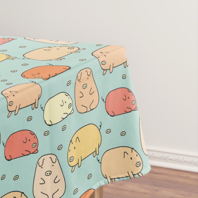 Cute Mint Pig Pattern Tablecloth (In Situ)