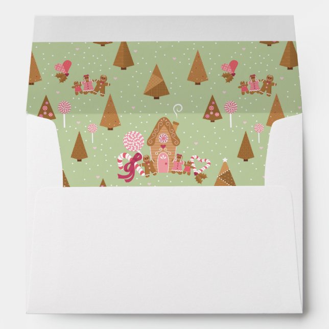 Cute Mint Pink Gingerbread Candy Cane Envelope (Back (Bottom))