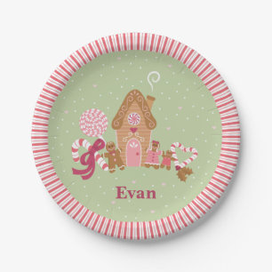 Cute Mint Pink Gingerbread Candy Paper Plates
