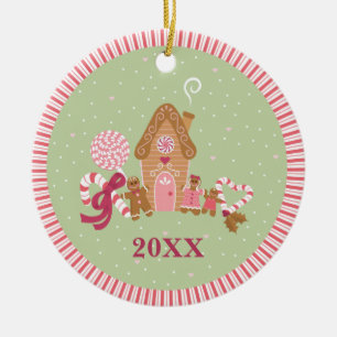 Cute Mint Pink Gingerbread Candy Round Ornament