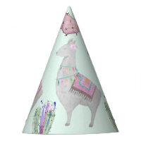 Cute Mint Pink Llama and Cactus Watercolor Pattern