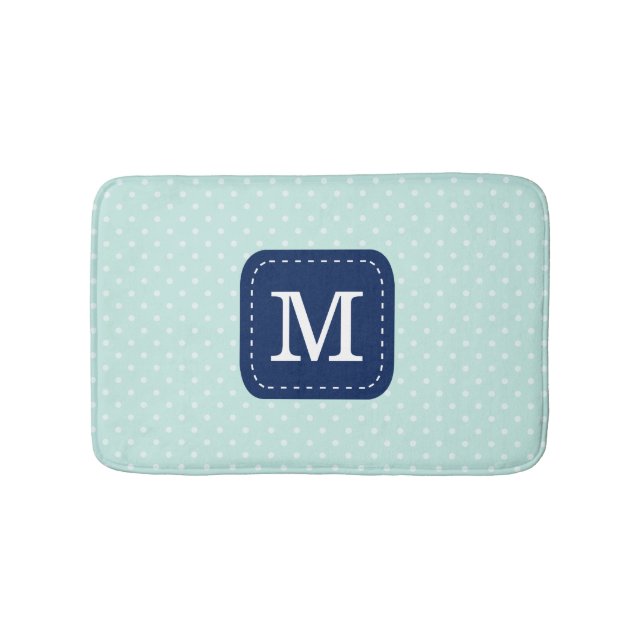 Cute Mint Polka Dot Pattern Custom Monogram Bath Mat (Front)