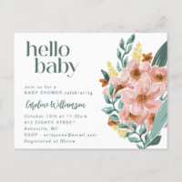 Cute Mint Sage Pink Floral Hello Baby Shower