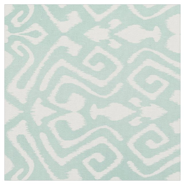 Cute mint turquoise ikat tribal patterns fabric (Close Up)
