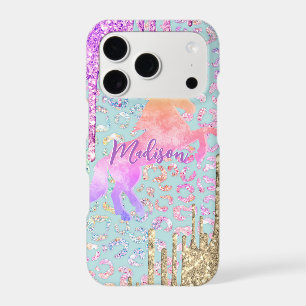 Cute Mint Unicorn Animal print glitter monogram