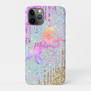 Cute Mint Unicorn Animal print glitter monogram iPhone 11 Pro Case