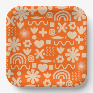 Cute Miscellany Orange Scandi Pattern Paper Plate