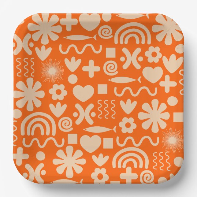 Cute Miscellany Orange Scandi Pattern Paper Plate (Front)