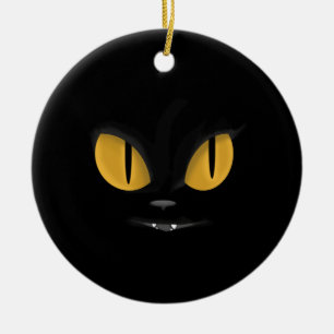 Cute Mischievous Black Cat with Fangs Ceramic Tree Decoration