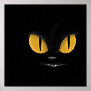 Cute Mischievous Black Cat  with Fangs Poster