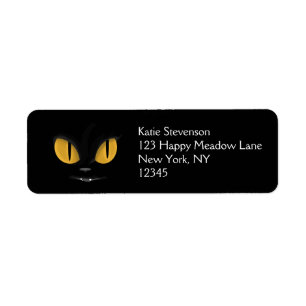 Cute Mischievous Black Cat with Fangs Return Address Label