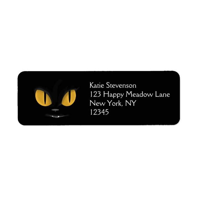 Cute Mischievous Black Cat with Fangs Return Address Label (Front)