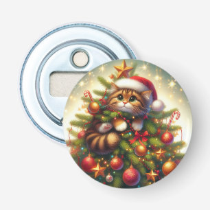 Cute, mischievous cat in the Christmas tree Bottle Opener