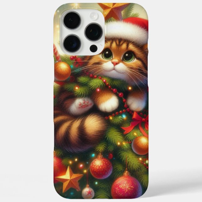 Cute, mischievous cat in the Christmas tree Case-Mate iPhone Case (Back)