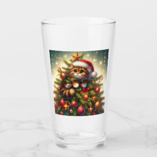 Cute, mischievous cat in the Christmas tree Glass
