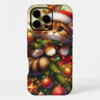 Cute, mischievous cat in the Christmas tree