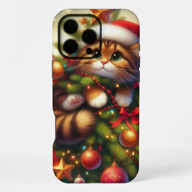 Cute, mischievous cat in the Christmas tree iPhone Case (Back)