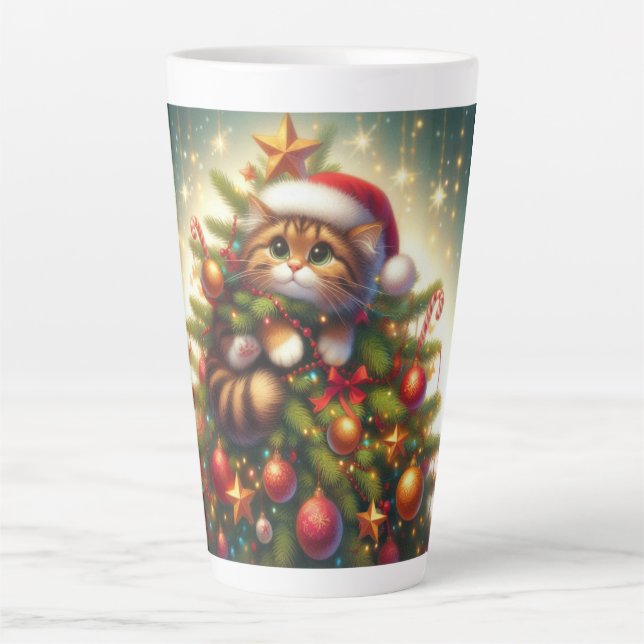 Cute, mischievous cat in the Christmas tree Latte Mug (Front)